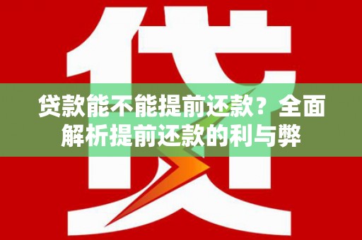 漳县贷款能不能提前还款？全面解析提前还款的利与弊