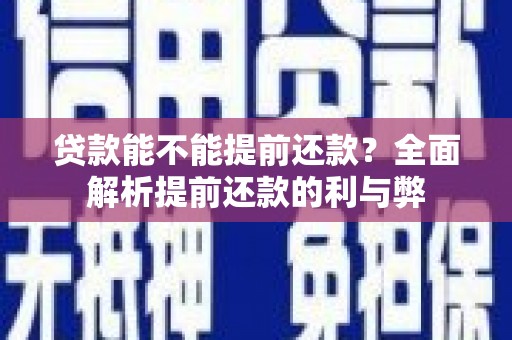 漳县贷款能不能提前还款？全面解析提前还款的利与弊