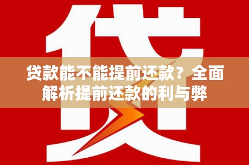 漳县贷款能不能提前还款？全面解析提前还款的利与弊