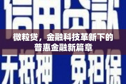 漳县微粒贷，金融科技革新下的普惠金融新篇章